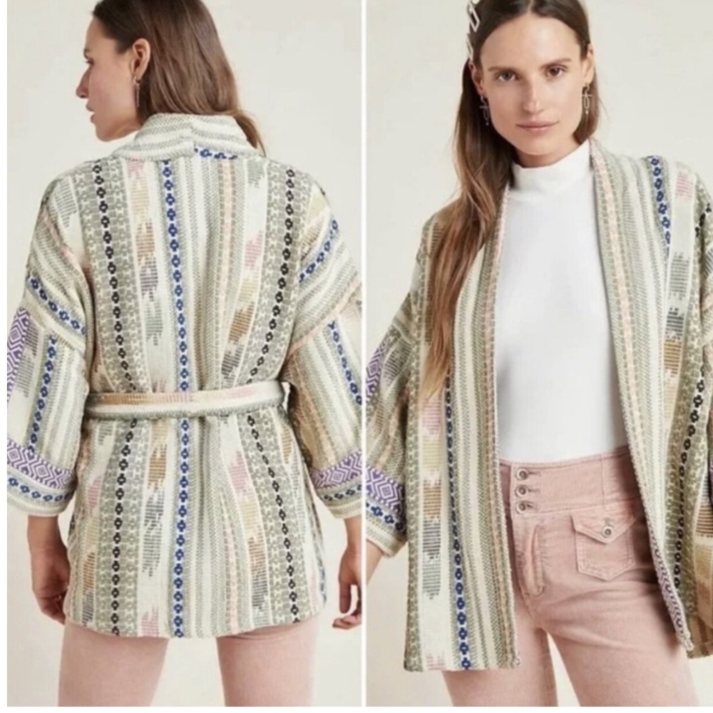 Anthropologie multi colored jacket with belt